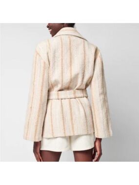 Faherty Cream Bouclé Belted Utility Jacket with Beige Stripes